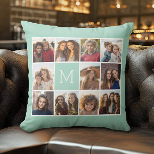 Coussin Monogramme personnalisé photo Collage de photo uni