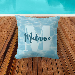 Coussin Monogramme personnalisé Piscine bleue Moderne