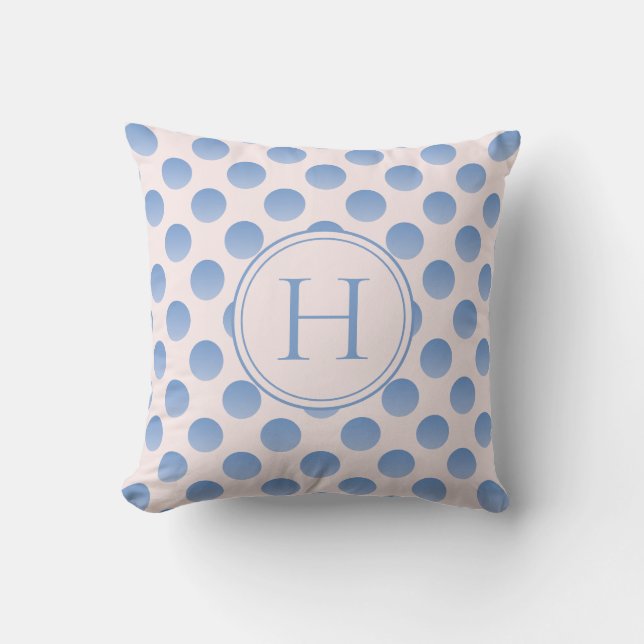 Coussin Monogramme personnalisé Pois Bleus Pastel (Recto)