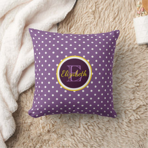 Coussin Monogramme personnalisé Pois violets