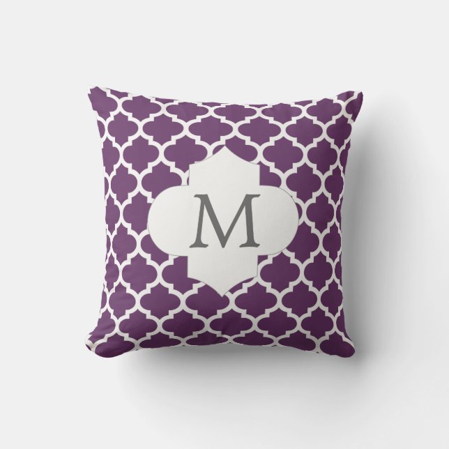 Coussin monogramme personnalisé pourpre quatrefoil (Recto)