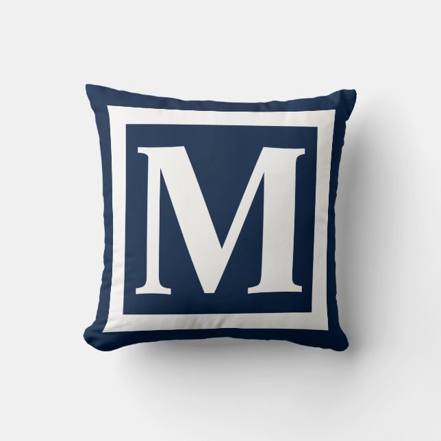 Coussin Monogramme personnalisé Premier Carré bleu blanc (Recto)