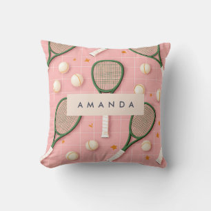 Coussin Monogramme Personnalisé Retro Tennis Racket Motif