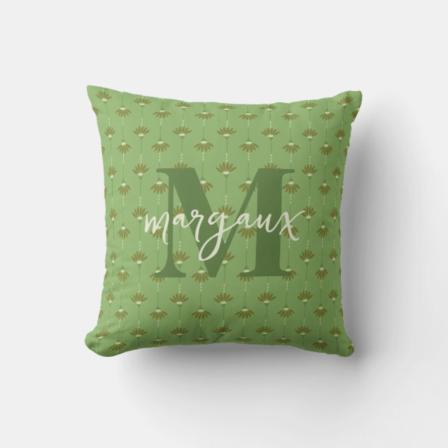 Coussin Monogramme personnalisé réversible Boho vert (Recto)