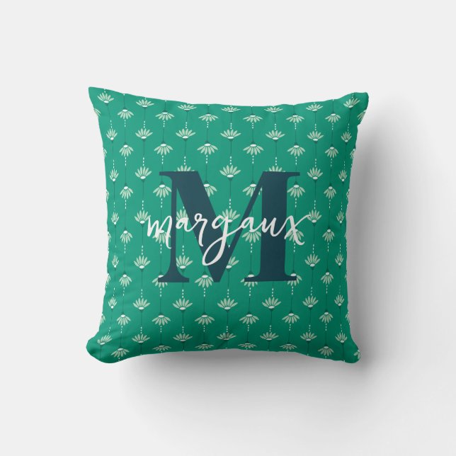 Coussin Monogramme personnalisé réversible Boho vert (Recto)