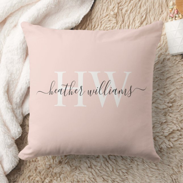 Coussin Monogramme personnalisé rose blanc pastel doux lum (Couverture)
