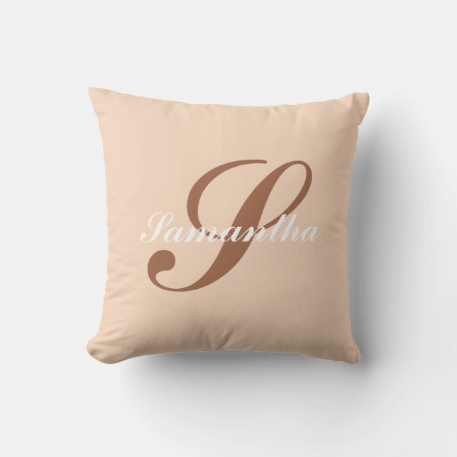 Coussin Monogramme personnalisé rose et marron moderne (Recto)
