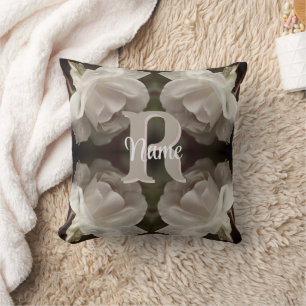 Coussin Monogramme personnalisé Roses vintage personnalisé