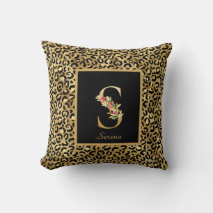 Coussin Monogramme personnalisé S Léopard Moderne