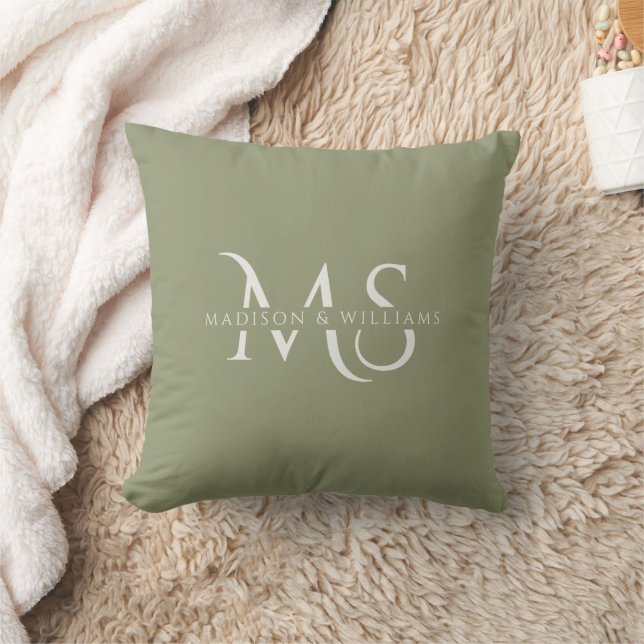 Coussin Monogramme personnalisé vert blanc initial & nom  (Couverture)