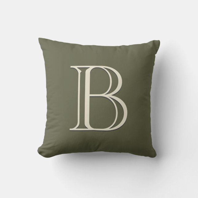 Coussin Monogramme Personnalisé Vert Mousse et Blanc Cassé (Recto)
