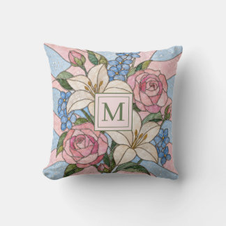 Coussin Monogramme Personnalisé Vitrail Floral