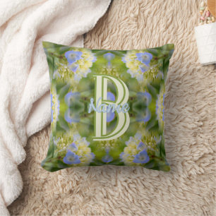 Coussin Monogramme personnalisé Votre initiale Nom Fleur d