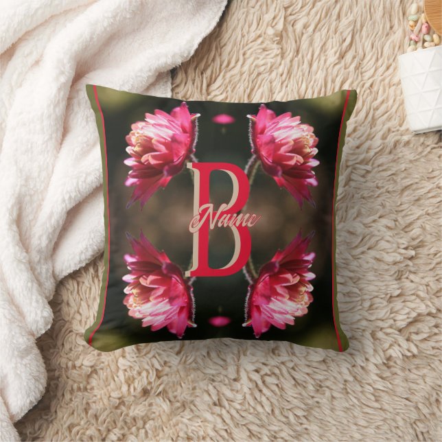 Coussin Monogramme personnalisé Votre initiale Nom Fleur r (Couverture)