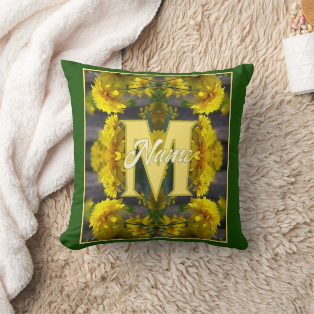 Coussin Monogramme personnalisé Votre initiale Nom Fleurs  (Couverture)