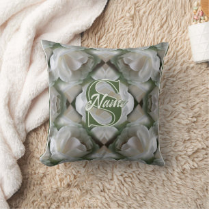Coussin Monogramme personnalisé Votre initiale Nom Rose bl