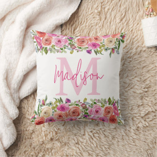 Coussin Monogramme | Personnalisez | Aquarelle | Floral