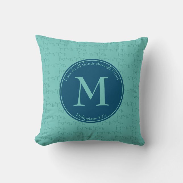 Coussin MONOGRAMME | Philippiens 4:13 | TURQUOISE | révers (Recto)
