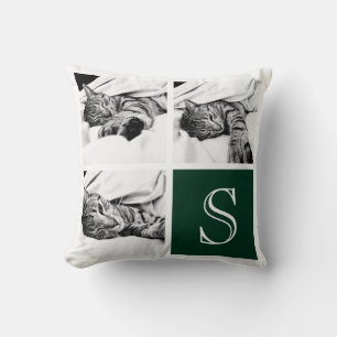 Coussin Monogramme photo Collage de photos en vert foncé, 