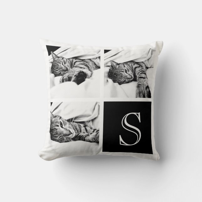 Coussin Monogramme photo Instagram noir et blanc (Recto)
