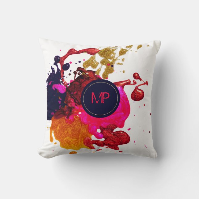 Coussin Monogramme Pink Purple Gold Splatter (Recto)