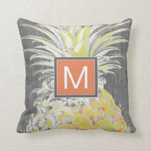 Coussin Monogramme   Pinneapple jaune tropical