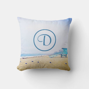Coussin Monogramme plage mouettes de mer sauvagine cabine 