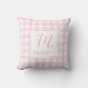 Coussin Monogramme Plaid de Buffalo rose vif Filles Nom