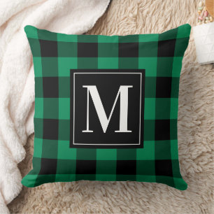 Coussin Monogramme plat de buffle vert et noir personnalis