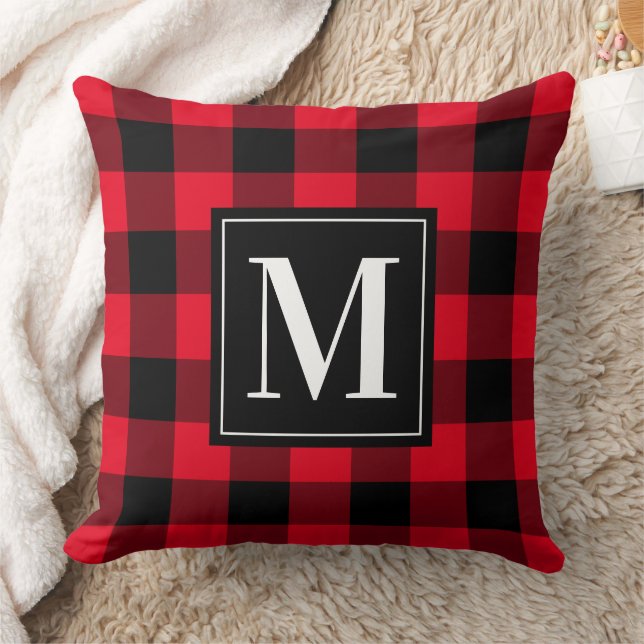 Coussin Monogramme plat personnalisé de buffle rouge et no (Couverture)