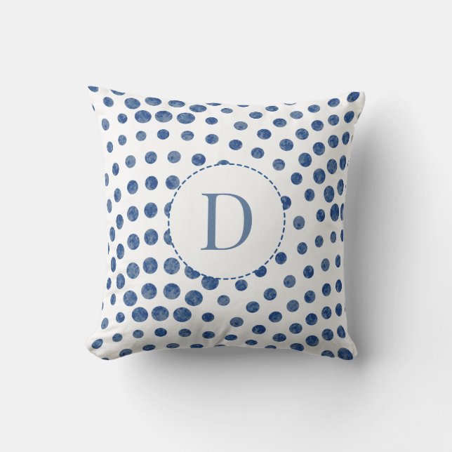 Coussin Monogramme Pois moderne bleu (Recto)