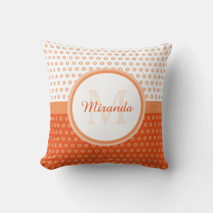 Coussin Monogramme Pois orange et blanc avec nom