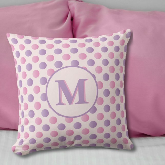 Coussin Monogramme Pois Pastel Rose Et Violet (Créateur téléchargé)