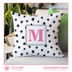 Coussin Monogramme Pois rose noir moderne