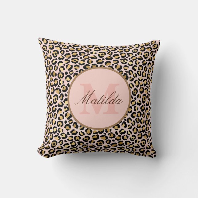 Coussin Monogramme Poster de animal Pastel Pink & Gold Leo (Recto)