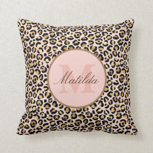 Coussin Monogramme Poster de animal Pastel Pink & Gold Leo