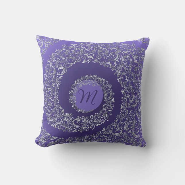 Coussin Monogramme pourpre damassé (Recto)