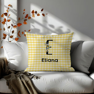 Coussin Monogramme première fleur d'aquarelle en vichy mot