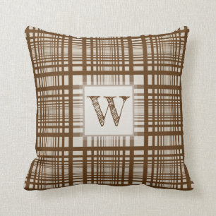 Coussin Monogramme Première Russe Boho Brown Tan Plaid Lig