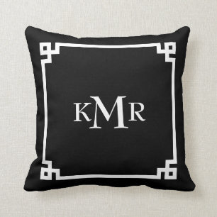 Coussin Monogramme principal grec blanc noir de coutume de