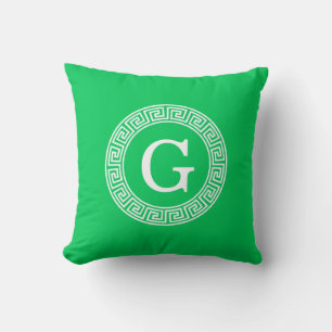 Coussin Monogramme principal grec blanc vert d'initiale de