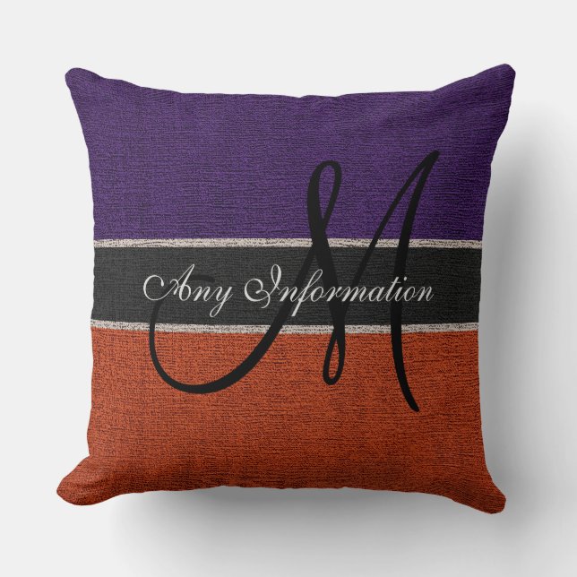 Coussin Monogramme Purple et Burlap Brown Jute rustique (Recto)