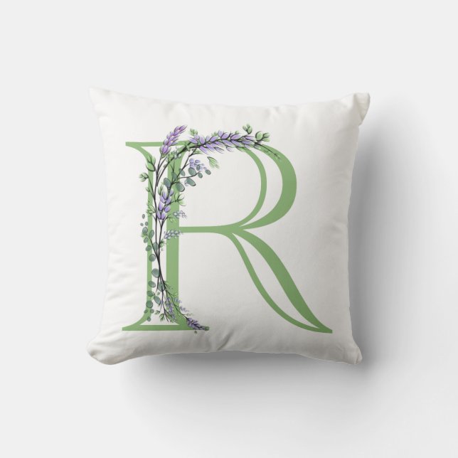 Coussin Monogramme R Lavender Eucalyptus (Recto)
