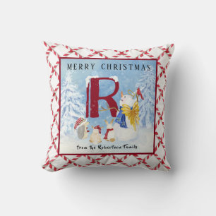 Coussin Monogramme R Snowman Angel Hedgehog Rabbits