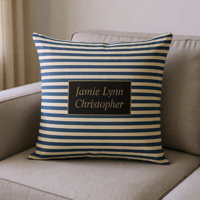 Coussin Monogrammé rayures bleu/vanille (Créateur téléchargé)