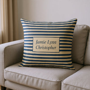 Coussin Monogramme Rayures Bleu/Vanille