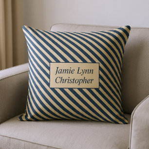 Coussin Monogramme Rayures Bleu/Vanille