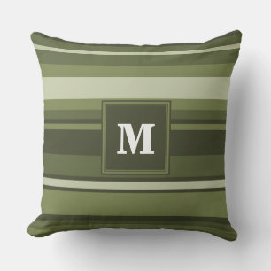 Coussin Monogramme rayures vert olive