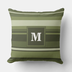 Coussin Monogramme rayures vert olive