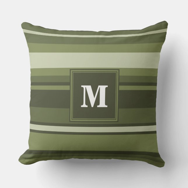 Coussin Monogramme rayures vert olive (Recto)